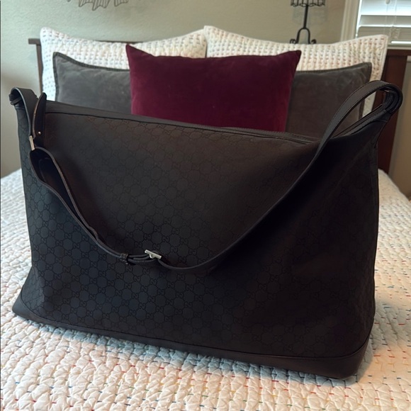 Gucci Handbags - EUC Gucci Black Monogram XL Canvas Duffel Bag with Leather Strap/Leather Base